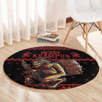 Merry Krampus Creepy Christmas Holiday Round Carpet Red Version