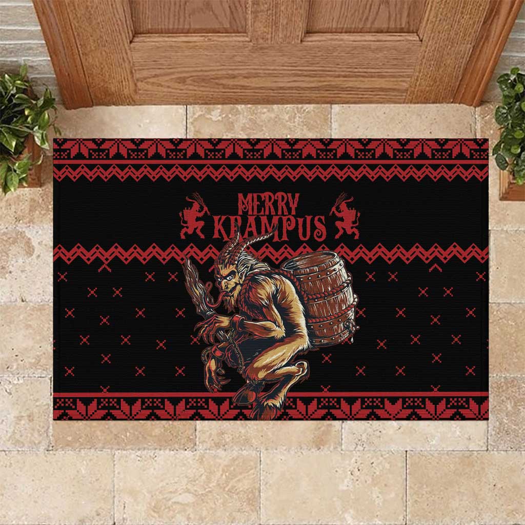 Merry Krampus Creepy Christmas Holiday Rubber Doormat Red Version - Wonder Print Shop