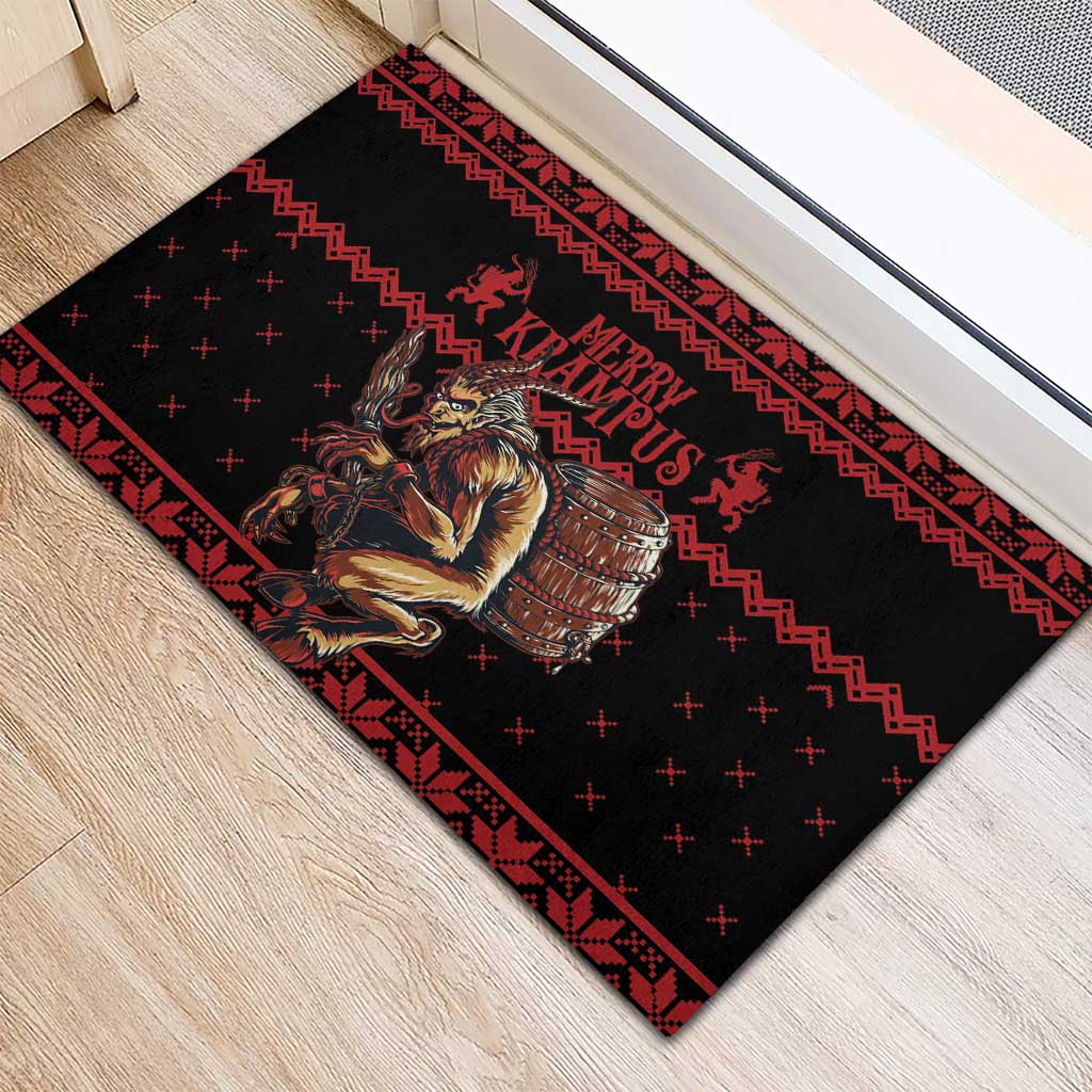 Merry Krampus Creepy Christmas Holiday Rubber Doormat Red Version - Wonder Print Shop