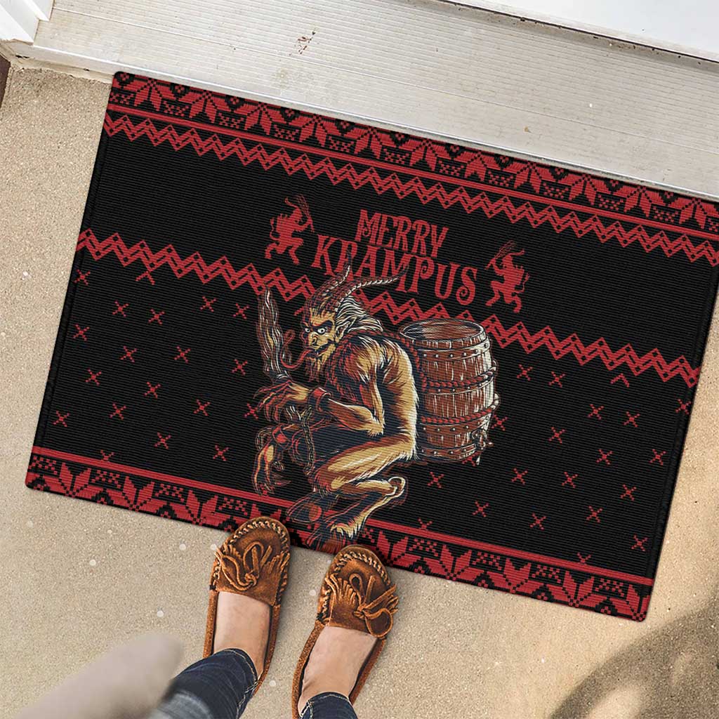 Merry Krampus Creepy Christmas Holiday Rubber Doormat Red Version - Wonder Print Shop