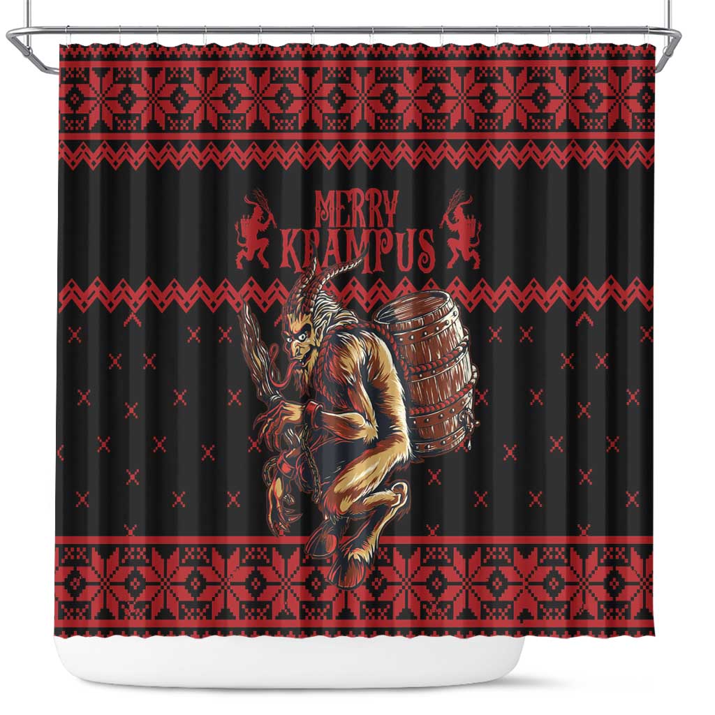 Merry Krampus Creepy Christmas Holiday Shower Curtain Red Version