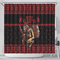 Merry Krampus Creepy Christmas Holiday Shower Curtain Red Version