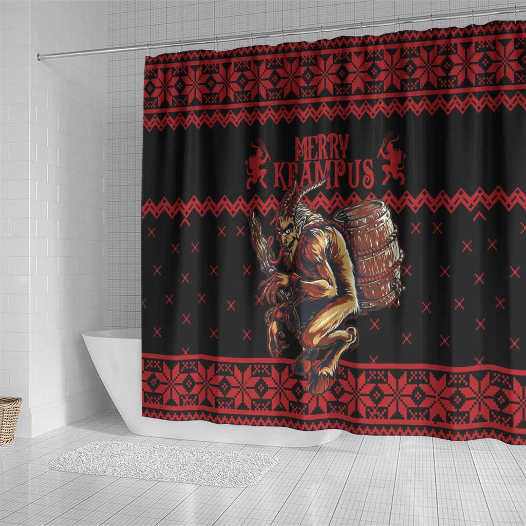Merry Krampus Creepy Christmas Holiday Shower Curtain Red Version