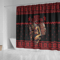 Merry Krampus Creepy Christmas Holiday Shower Curtain Red Version