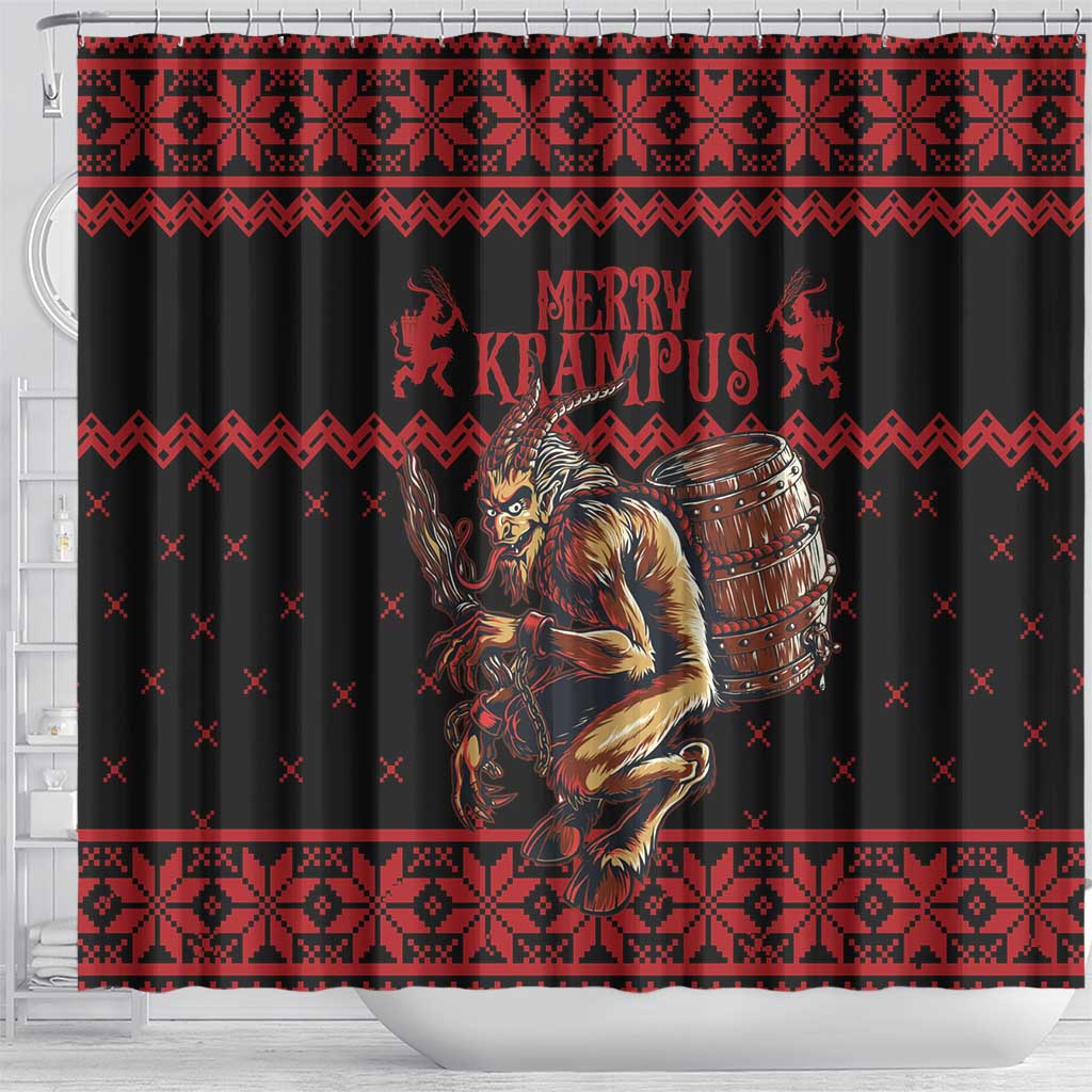 Merry Krampus Creepy Christmas Holiday Shower Curtain Red Version