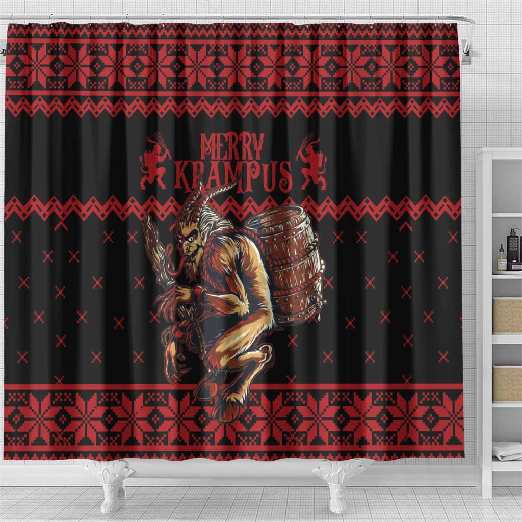 Merry Krampus Creepy Christmas Holiday Shower Curtain Red Version