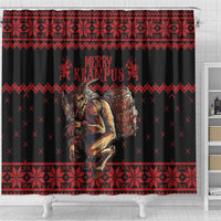 Merry Krampus Creepy Christmas Holiday Shower Curtain Red Version