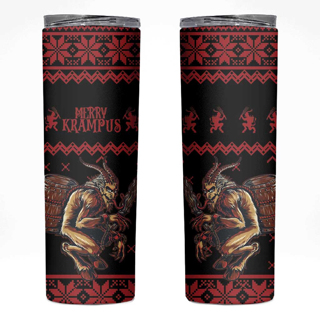 Merry Krampus Creepy Christmas Holiday Skinny Tumbler Red Version - Wonder Print Shop