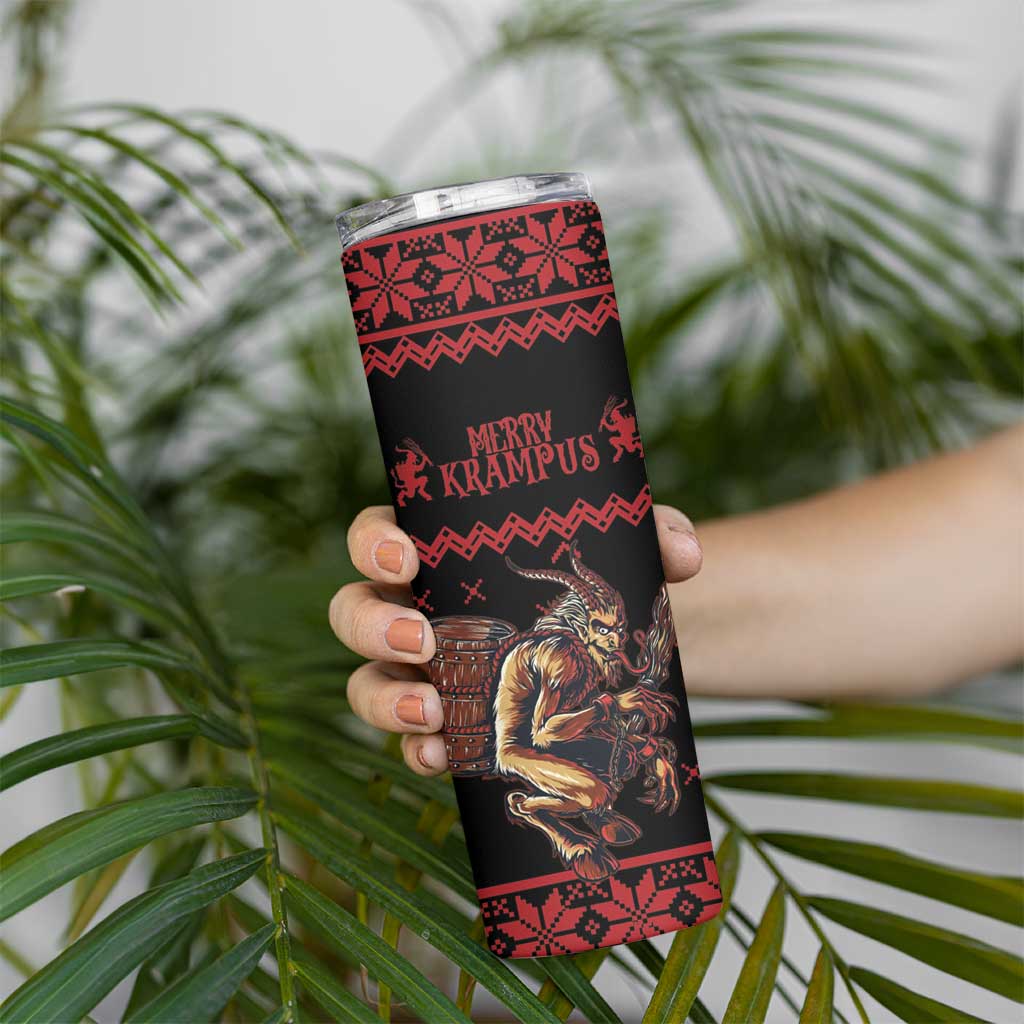 Merry Krampus Creepy Christmas Holiday Skinny Tumbler Red Version - Wonder Print Shop