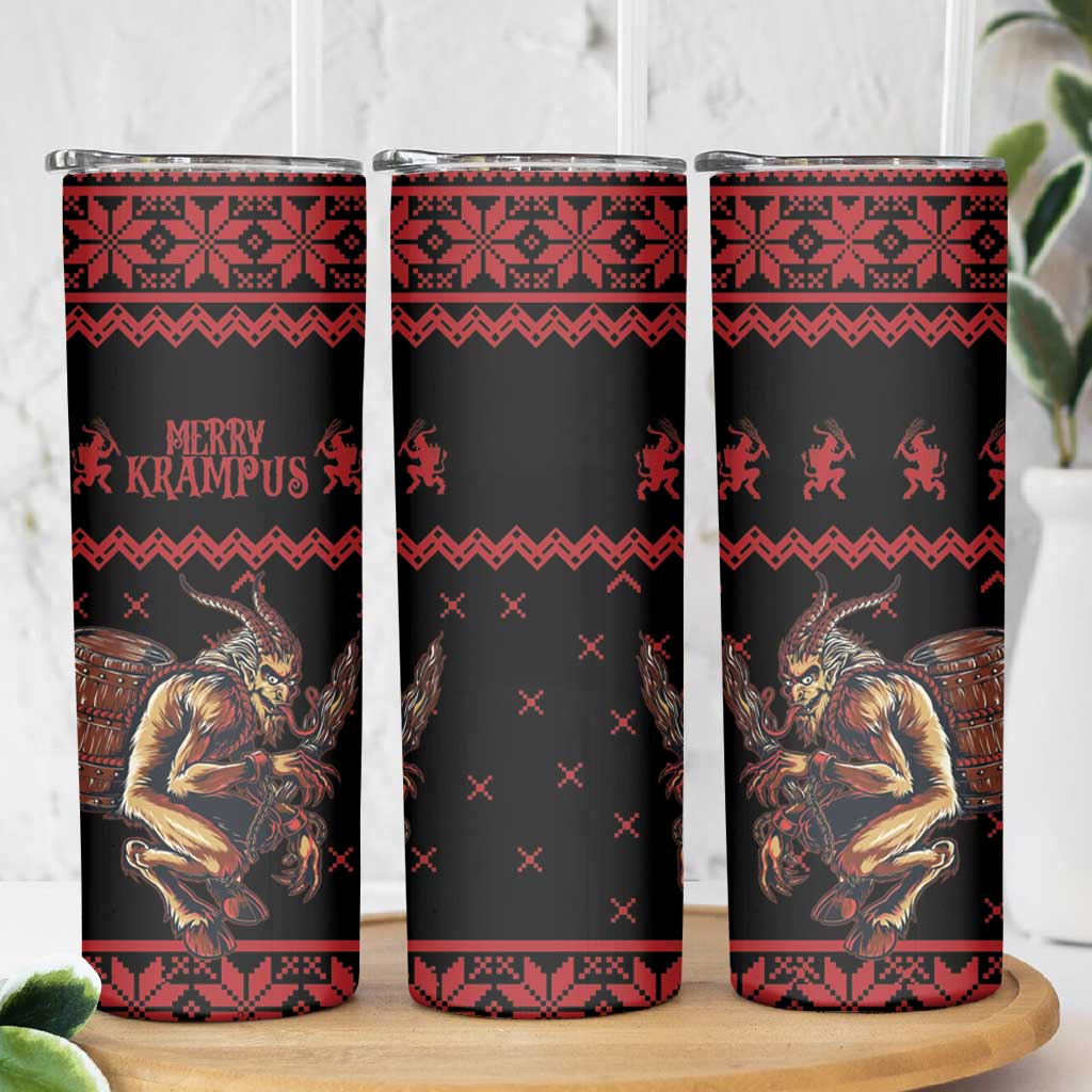 Merry Krampus Creepy Christmas Holiday Skinny Tumbler Red Version - Wonder Print Shop