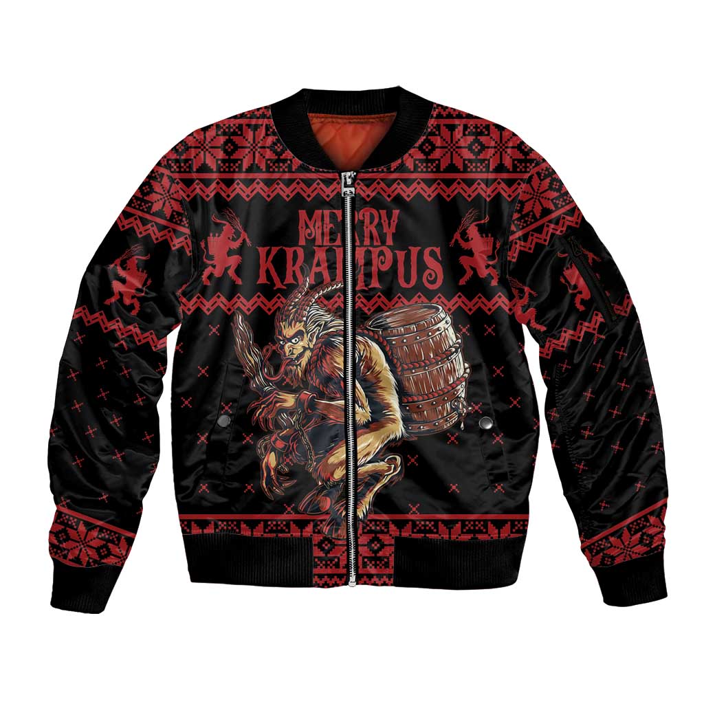 Merry Krampus Creepy Christmas Holiday Sleeve Zip Bomber Jacket Red Version - Wonder Print Shop