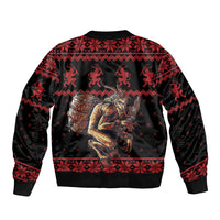 Merry Krampus Creepy Christmas Holiday Sleeve Zip Bomber Jacket Red Version - Wonder Print Shop