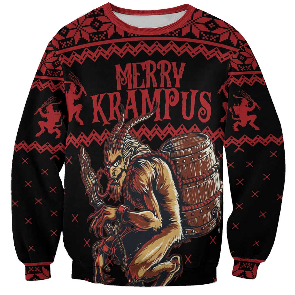 Merry Krampus Creepy Christmas Holiday Sweatshirt Red Version - Wonder Print Shop