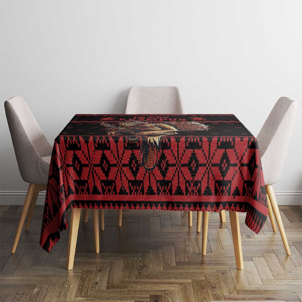 Merry Krampus Creepy Christmas Holiday Tablecloth Red Version - Wonder Print Shop