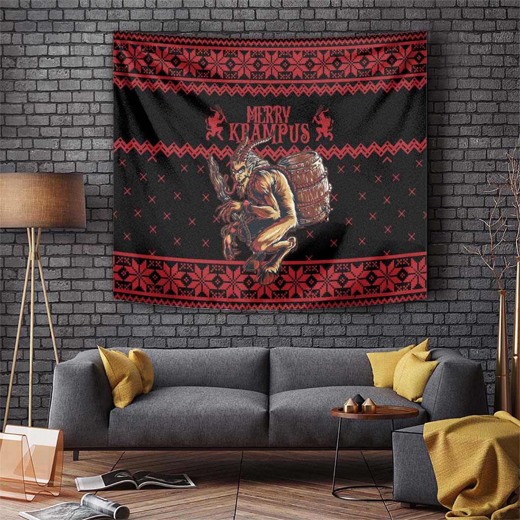 Merry Krampus Creepy Christmas Holiday Tapestry Red Version - Wonder Print Shop