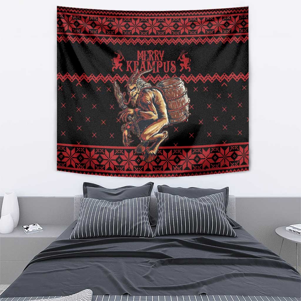 Merry Krampus Creepy Christmas Holiday Tapestry Red Version - Wonder Print Shop