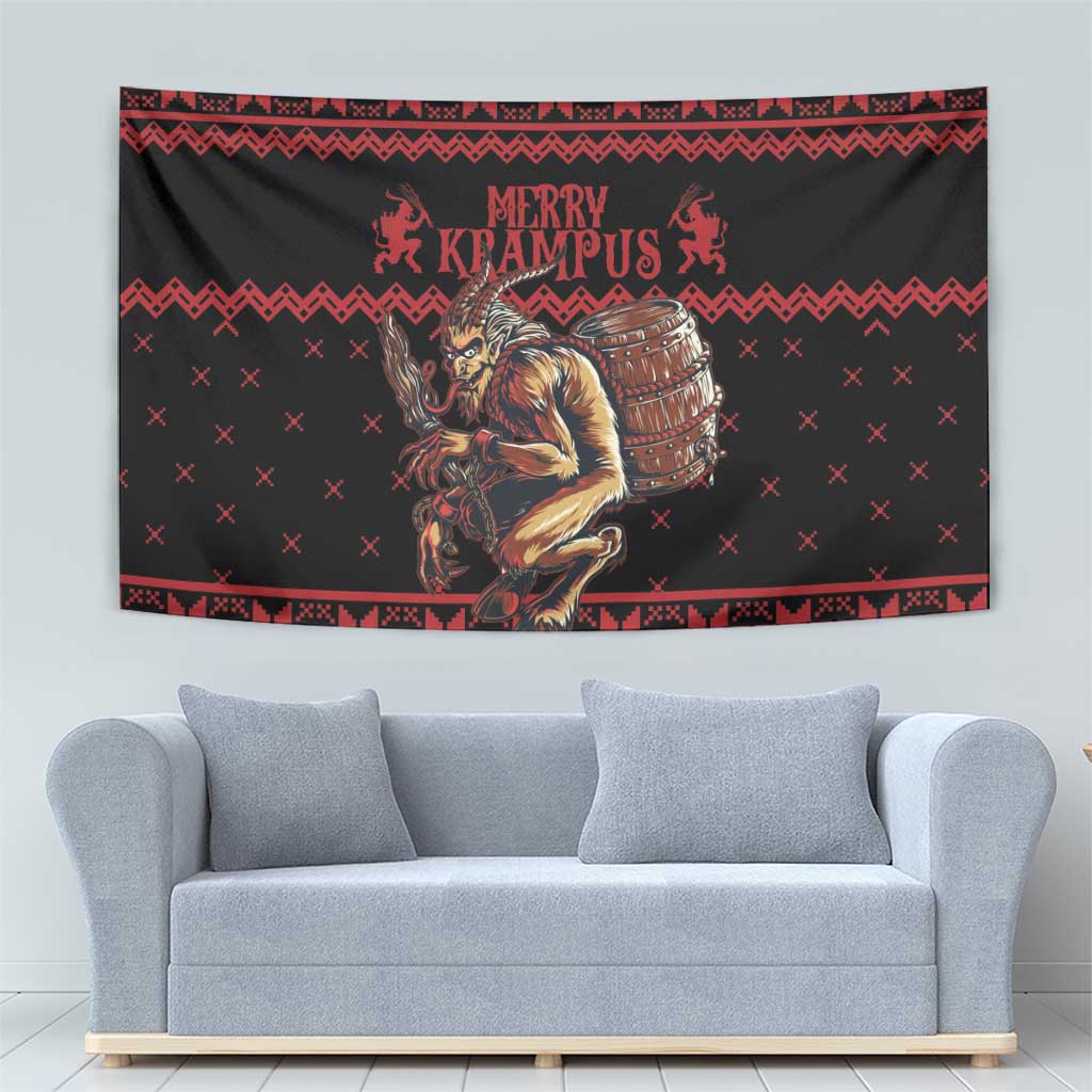 Merry Krampus Creepy Christmas Holiday Tapestry Red Version - Wonder Print Shop