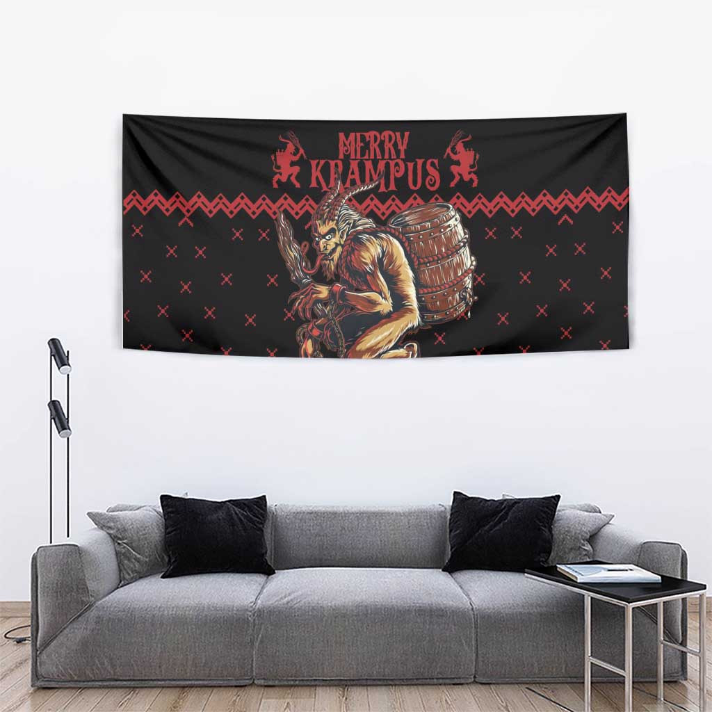 Merry Krampus Creepy Christmas Holiday Tapestry Red Version - Wonder Print Shop
