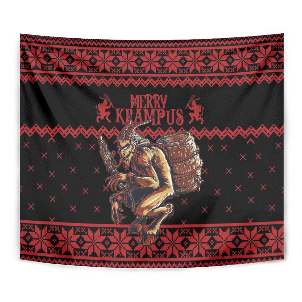 Merry Krampus Creepy Christmas Holiday Tapestry Red Version - Wonder Print Shop