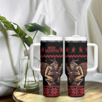 Merry Krampus Creepy Christmas Holiday Tumbler With Handle Red Version - Wonder Print Shop