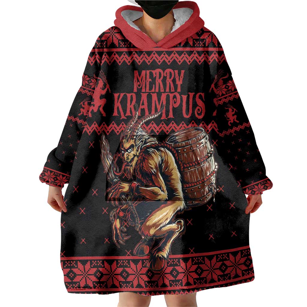 Merry Krampus Creepy Christmas Holiday Wearable Blanket Hoodie Red Version - Wonder Print Shop