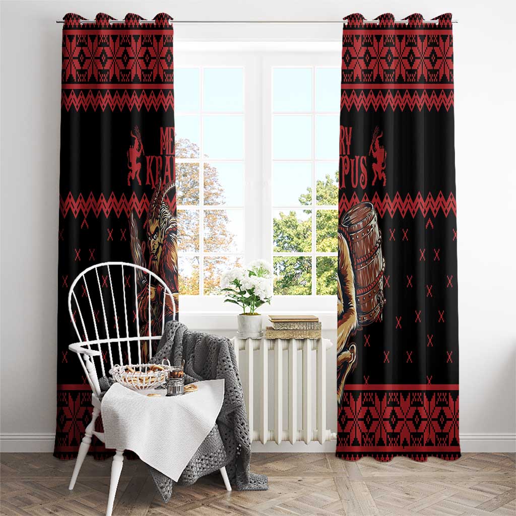 Merry Krampus Creepy Christmas Holiday Window Curtain Red Version - Wonder Print Shop