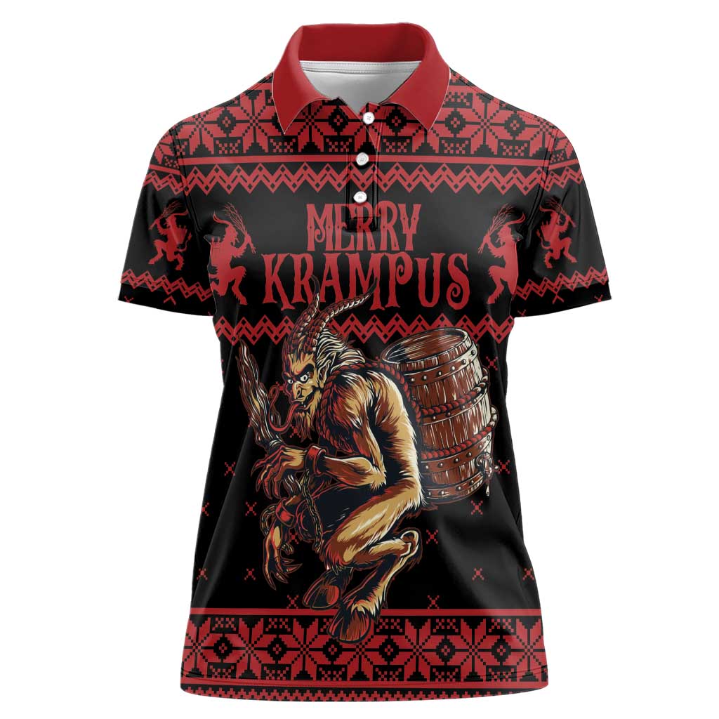 Merry Krampus Creepy Christmas Holiday Women Polo Shirt Red Version - Wonder Print Shop
