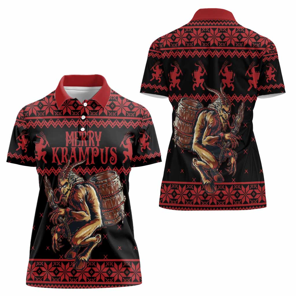 Merry Krampus Creepy Christmas Holiday Women Polo Shirt Red Version - Wonder Print Shop