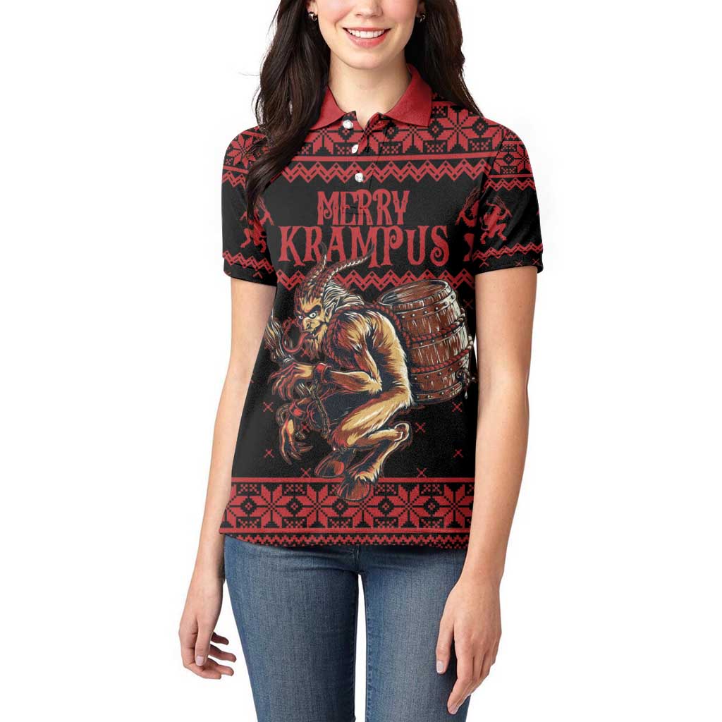 Merry Krampus Creepy Christmas Holiday Women Polo Shirt Red Version - Wonder Print Shop