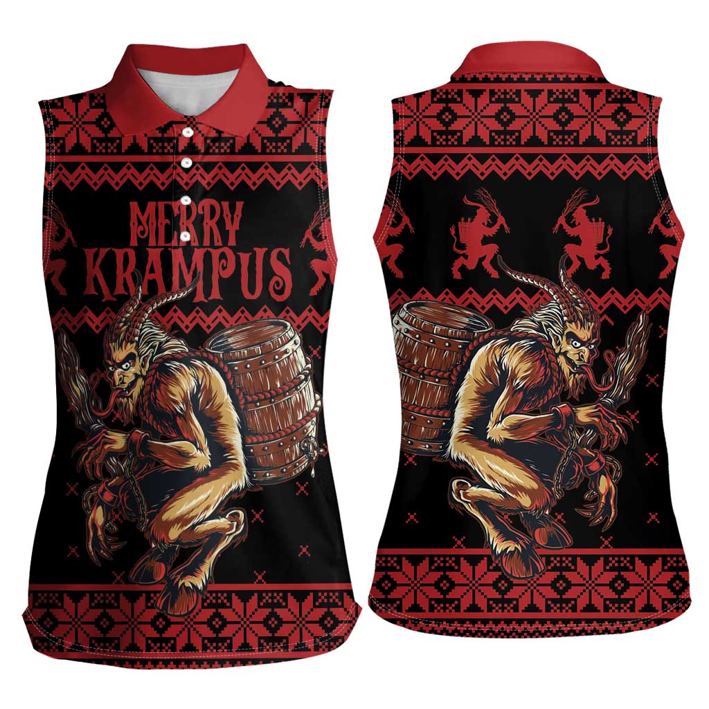 Merry Krampus Creepy Christmas Holiday Women Sleeveless Polo Shirt Red Version - Wonder Print Shop