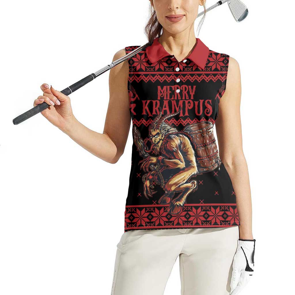 Merry Krampus Creepy Christmas Holiday Women Sleeveless Polo Shirt Red Version - Wonder Print Shop