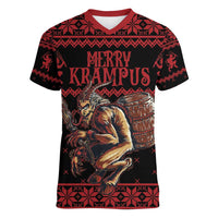Merry Krampus Creepy Christmas Holiday Women V-Neck T-Shirt Red Version - Wonder Print Shop