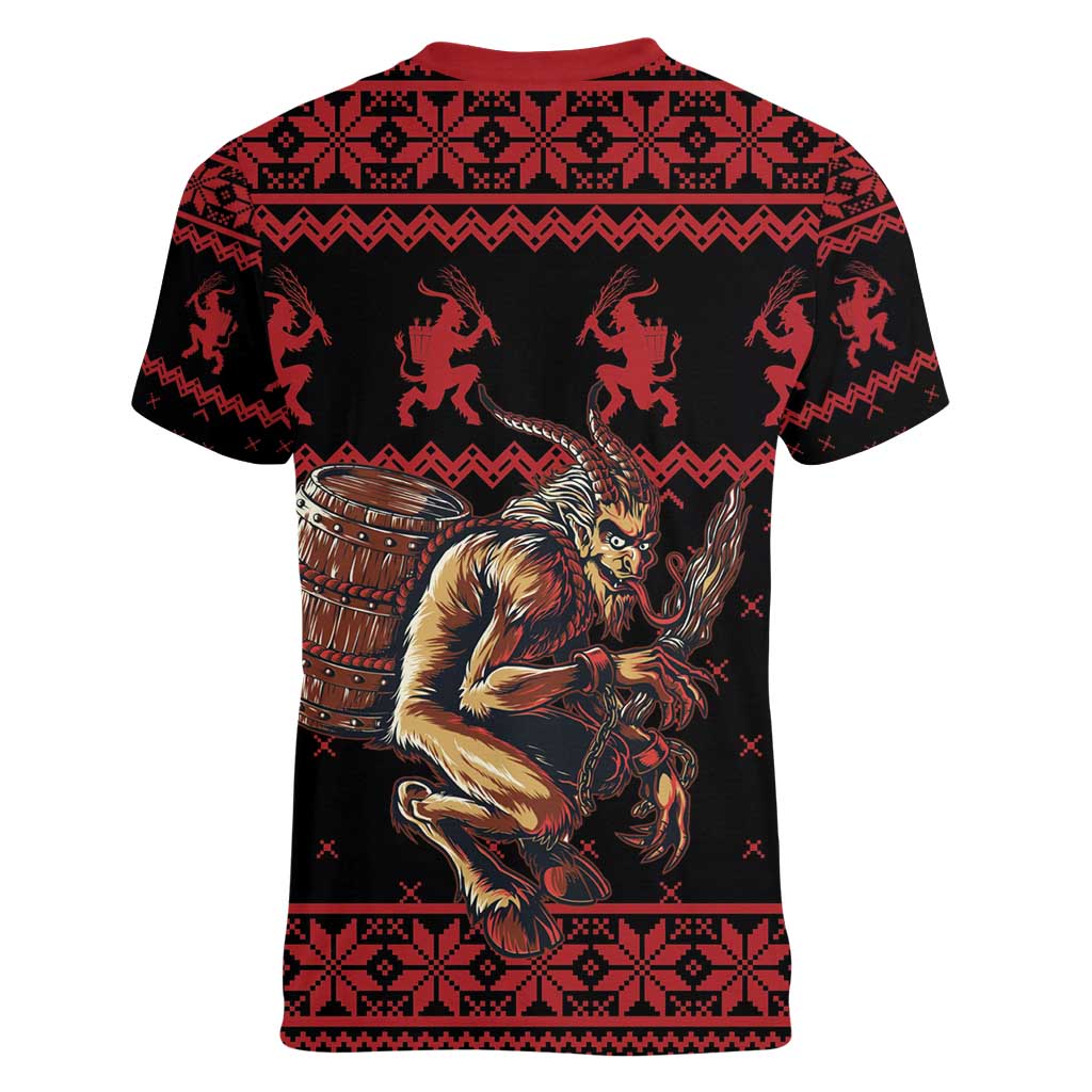 Merry Krampus Creepy Christmas Holiday Women V-Neck T-Shirt Red Version - Wonder Print Shop