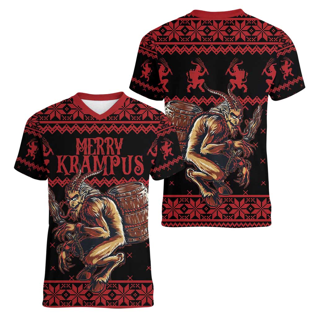 Merry Krampus Creepy Christmas Holiday Women V-Neck T-Shirt Red Version - Wonder Print Shop