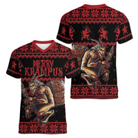 Merry Krampus Creepy Christmas Holiday Women V-Neck T-Shirt Red Version - Wonder Print Shop
