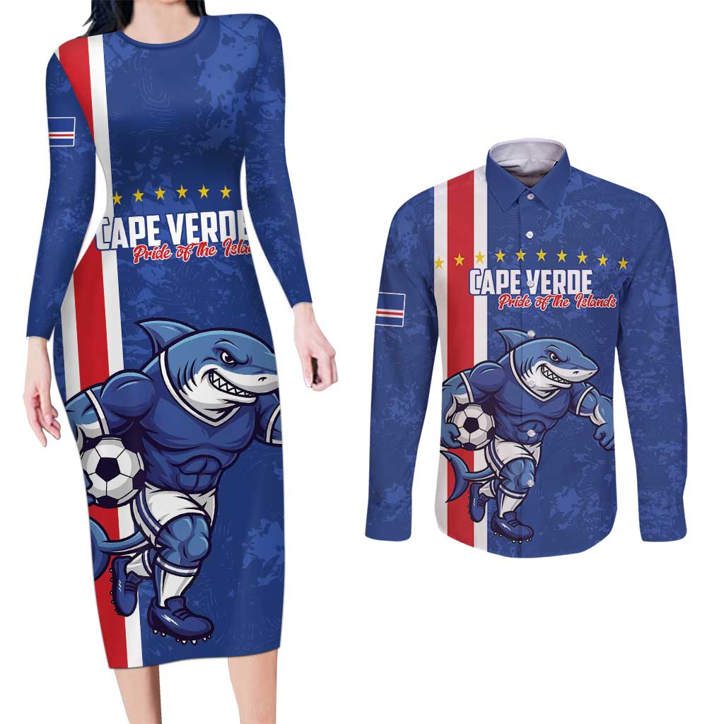 Cape Verde Football Custom Couples Matching Long Sleeve Bodycon Dress and Long Sleeve Button Shirt Pride Of The Islands - Wonder Print Shop