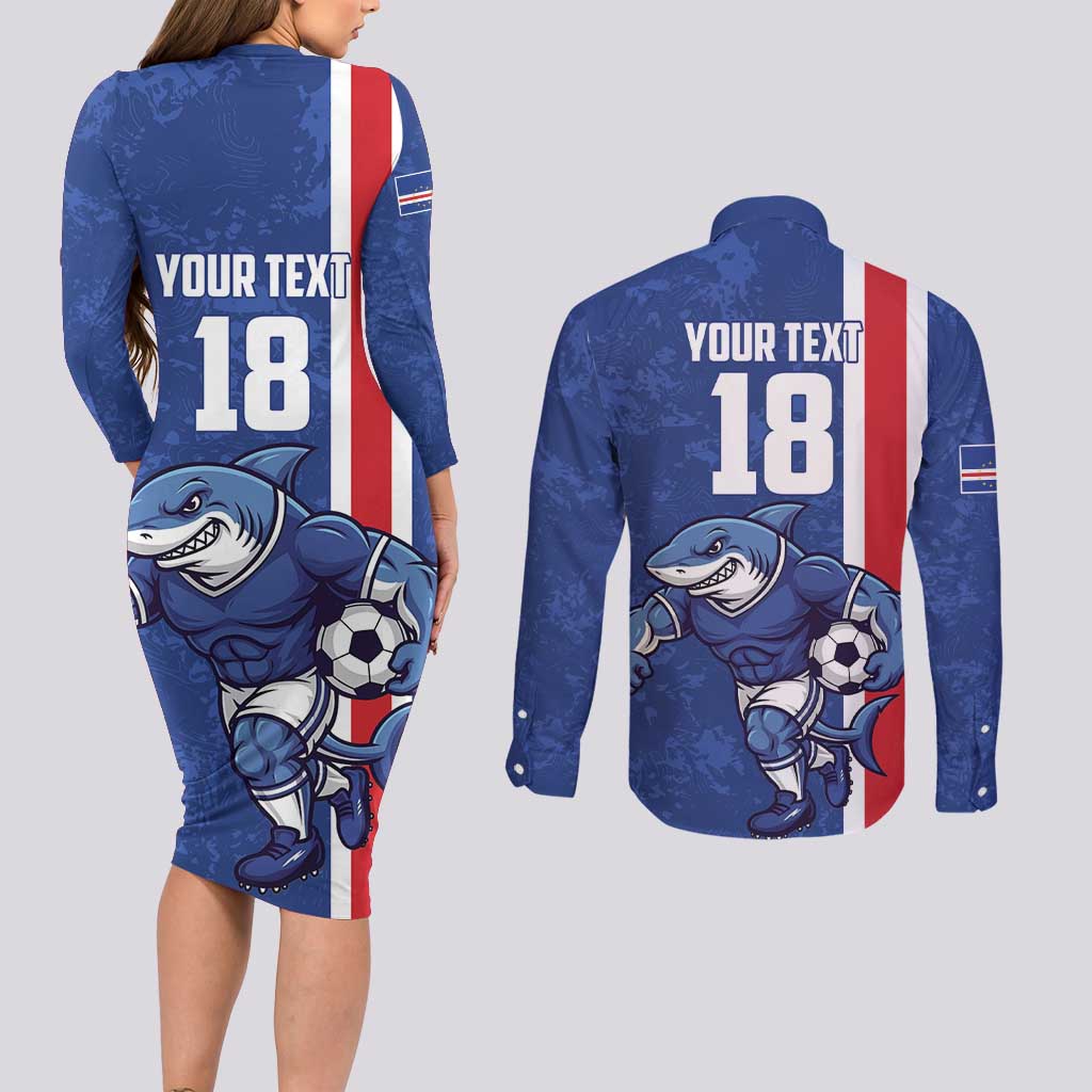 Cape Verde Football Custom Couples Matching Long Sleeve Bodycon Dress and Long Sleeve Button Shirt Pride Of The Islands - Wonder Print Shop