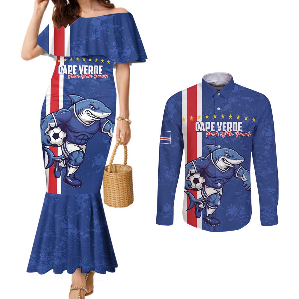 Cape Verde Football Custom Couples Matching Mermaid Dress and Long Sleeve Button Shirt Pride Of The Islands - Wonder Print Shop