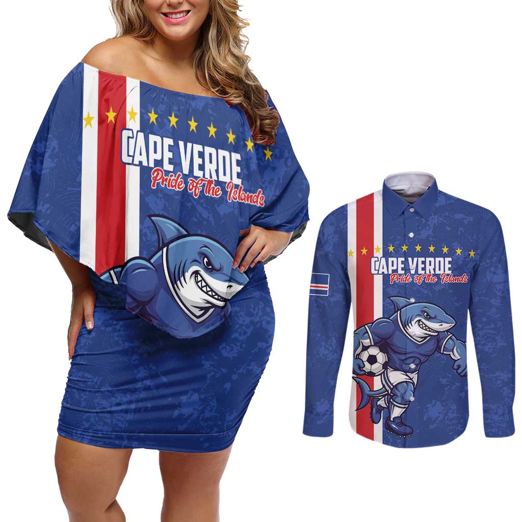 Cape Verde Football Custom Couples Matching Off Shoulder Short Dress and Long Sleeve Button Shirt Pride Of The Islands - Wonder Print Shop