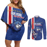 Cape Verde Football Custom Couples Matching Off Shoulder Short Dress and Long Sleeve Button Shirt Pride Of The Islands - Wonder Print Shop