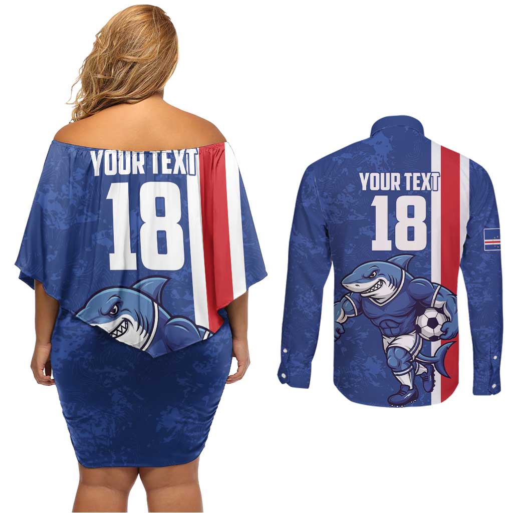Cape Verde Football Custom Couples Matching Off Shoulder Short Dress and Long Sleeve Button Shirt Pride Of The Islands - Wonder Print Shop
