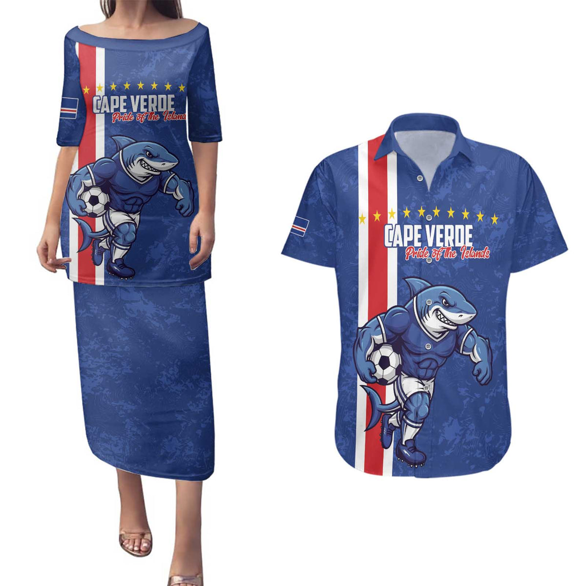 Cape Verde Football Custom Couples Matching Puletasi and Hawaiian Shirt Pride Of The Islands - Wonder Print Shop