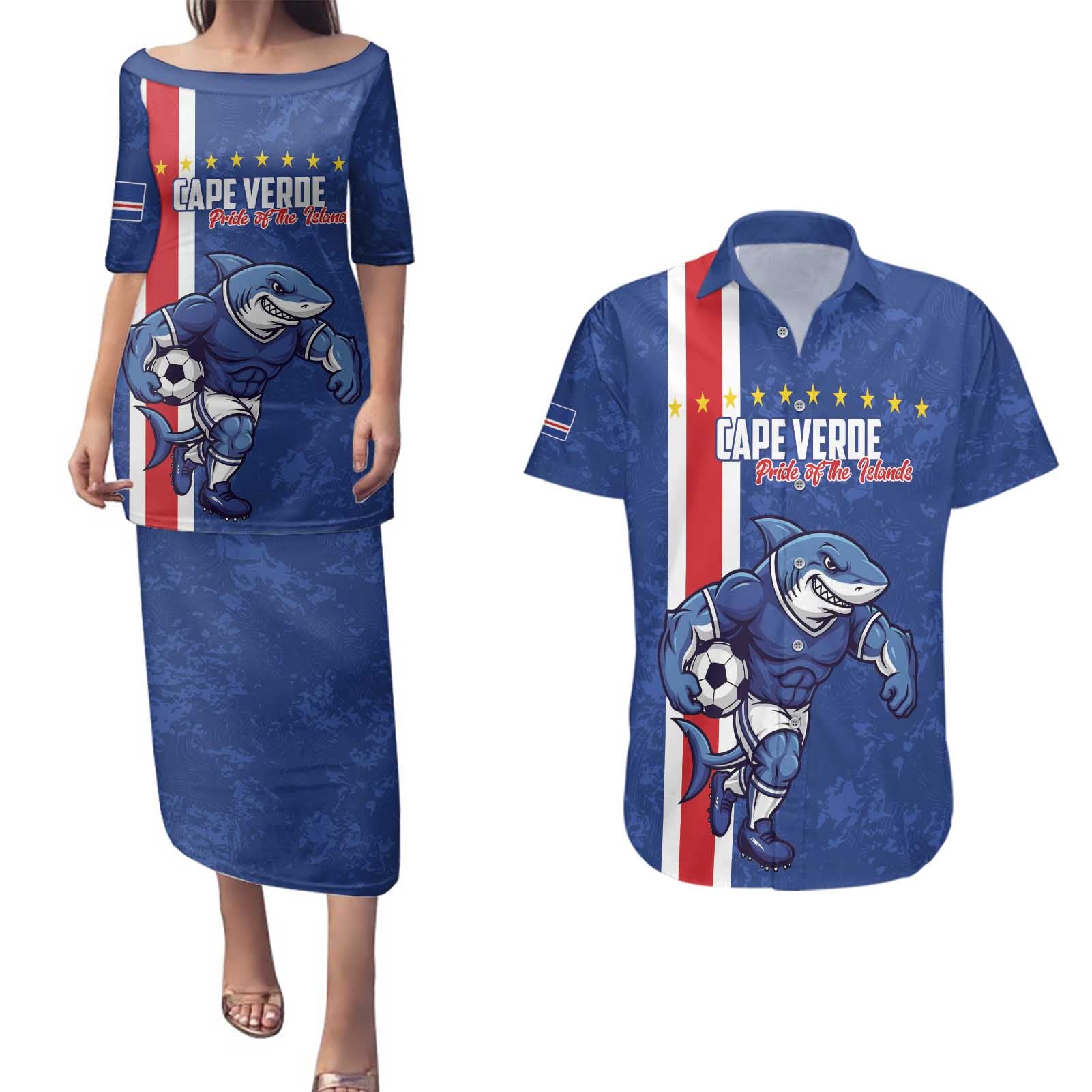 Cape Verde Football Custom Couples Matching Puletasi and Hawaiian Shirt Pride Of The Islands - Wonder Print Shop