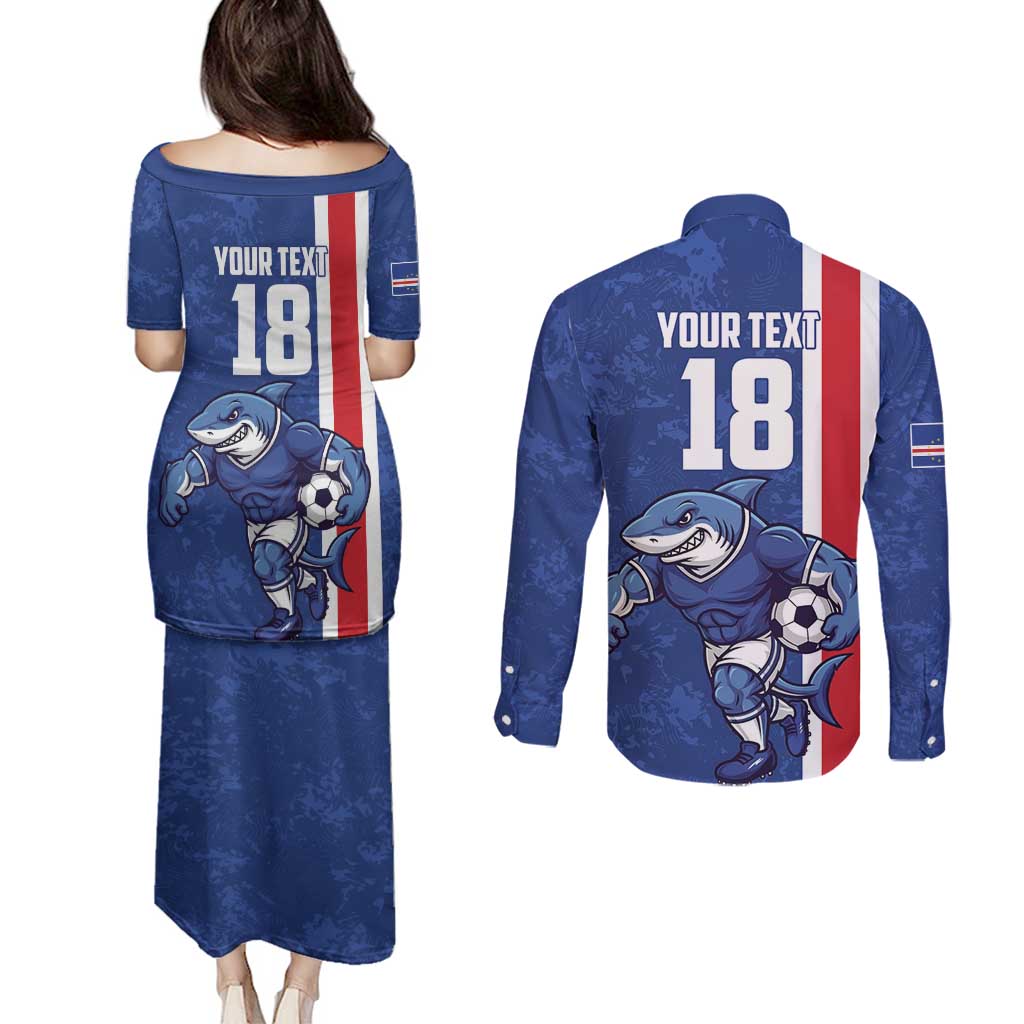 Cape Verde Football Custom Couples Matching Puletasi and Long Sleeve Button Shirt Pride Of The Islands - Wonder Print Shop