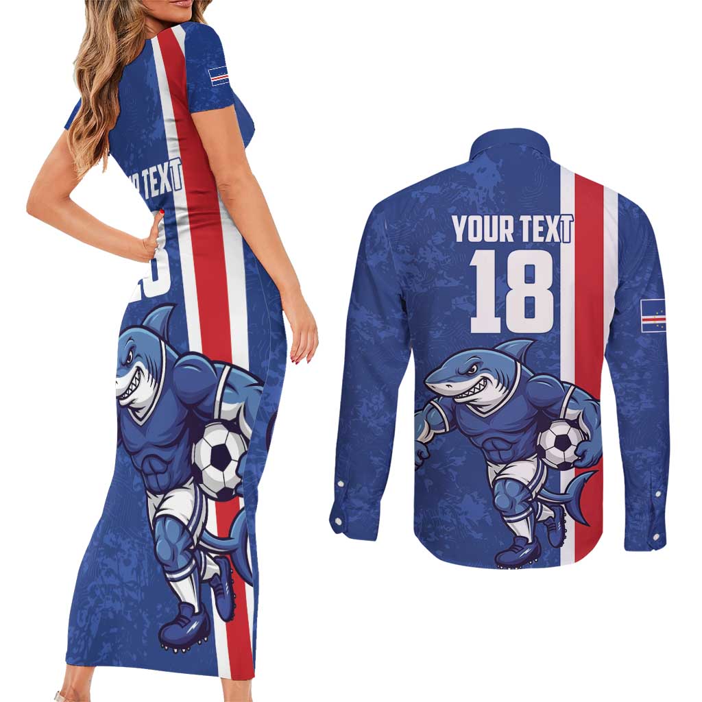 Cape Verde Football Custom Couples Matching Short Sleeve Bodycon Dress and Long Sleeve Button Shirt Pride Of The Islands - Wonder Print Shop