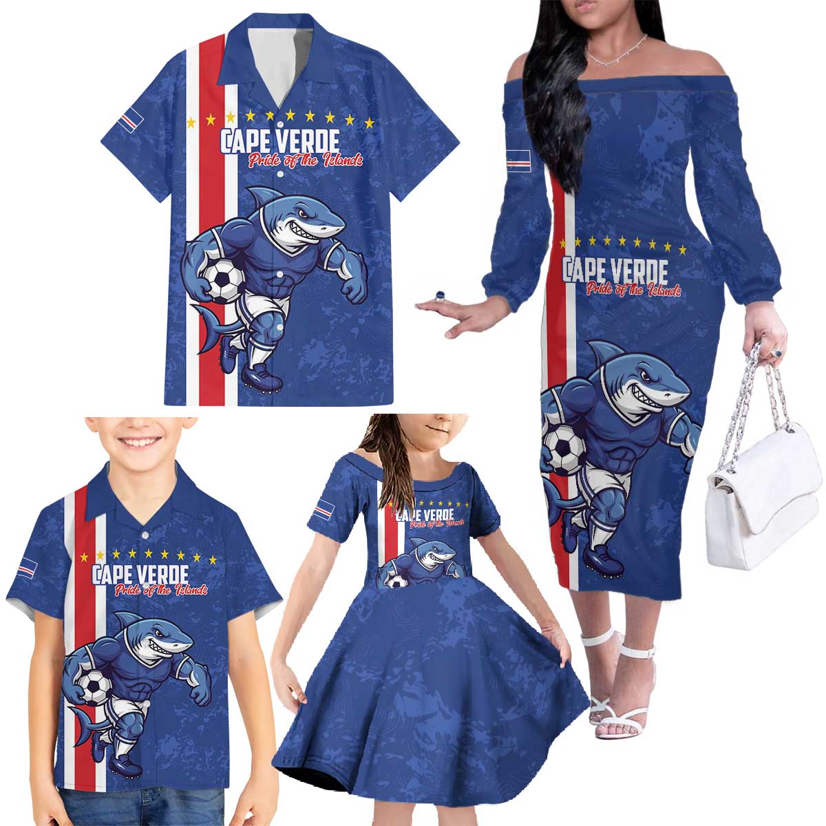 Cape Verde Football Custom Family Matching Off The Shoulder Long Sleeve Dress and Hawaiian Shirt Pride Of The Islands - Wonder Print Shop