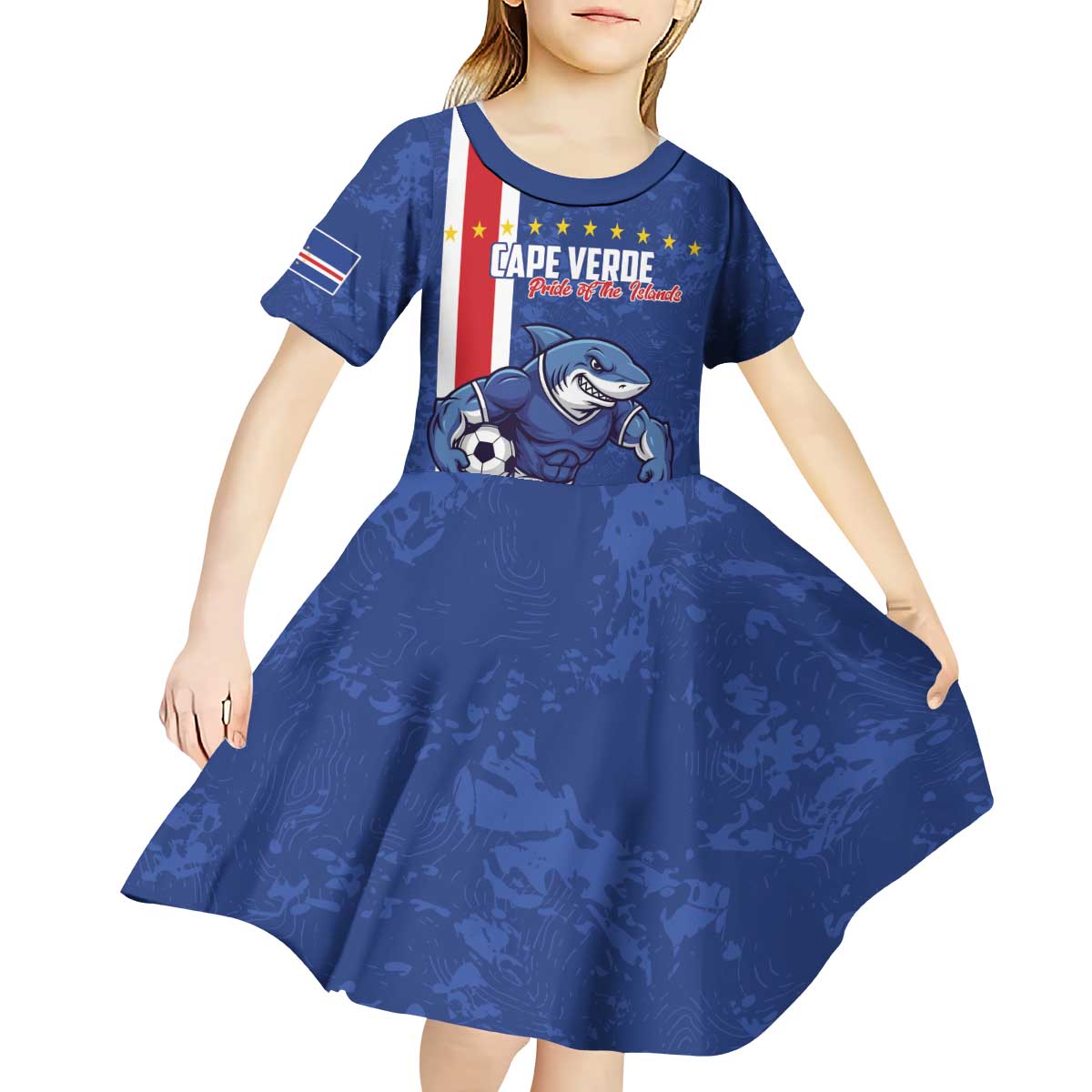 Cape Verde Football Custom Kid Short Sleeve Dress Pride Of The Islands - Wonder Print Shop
