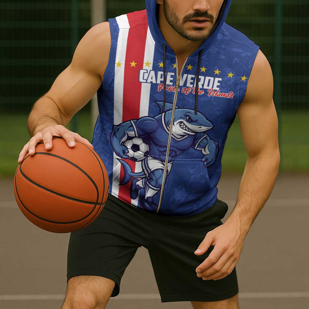 Cape Verde Football Custom Sleeveless Zip Hoodie Pride Of The Islands - Wonder Print Shop
