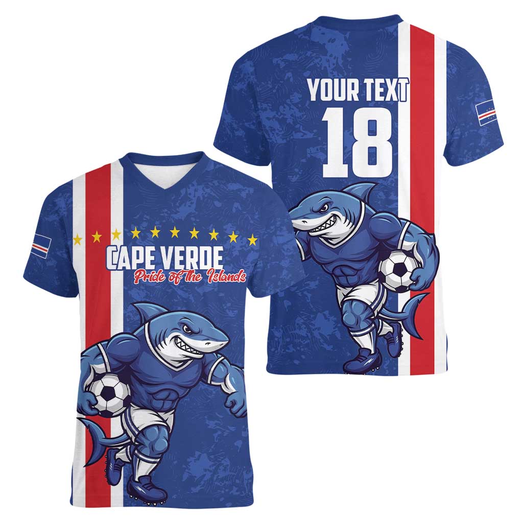 Cape Verde Football Custom Women V-Neck T-Shirt Pride Of The Islands - Wonder Print Shop
