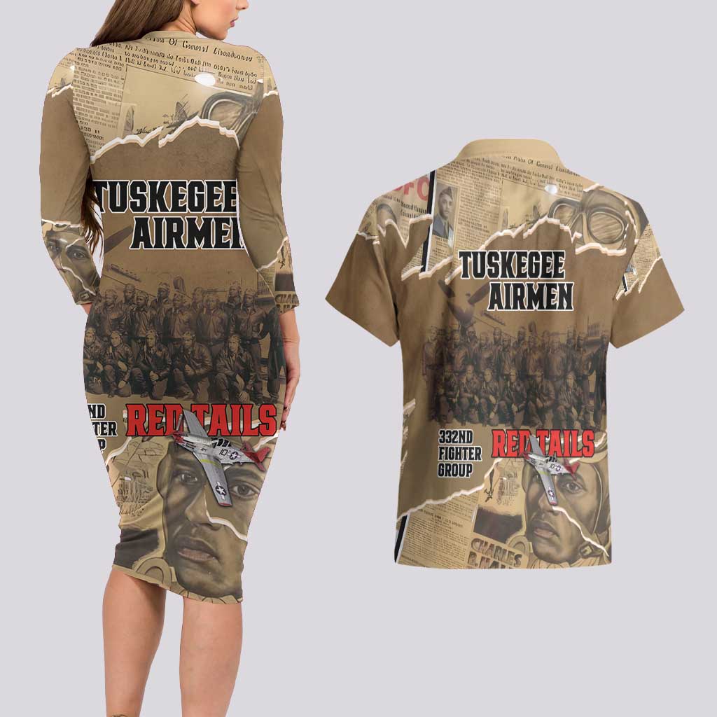Tuskegee Airmen Tribute Couples Matching Long Sleeve Bodycon Dress and Hawaiian Shirt Black History Air Force - Wonder Print Shop